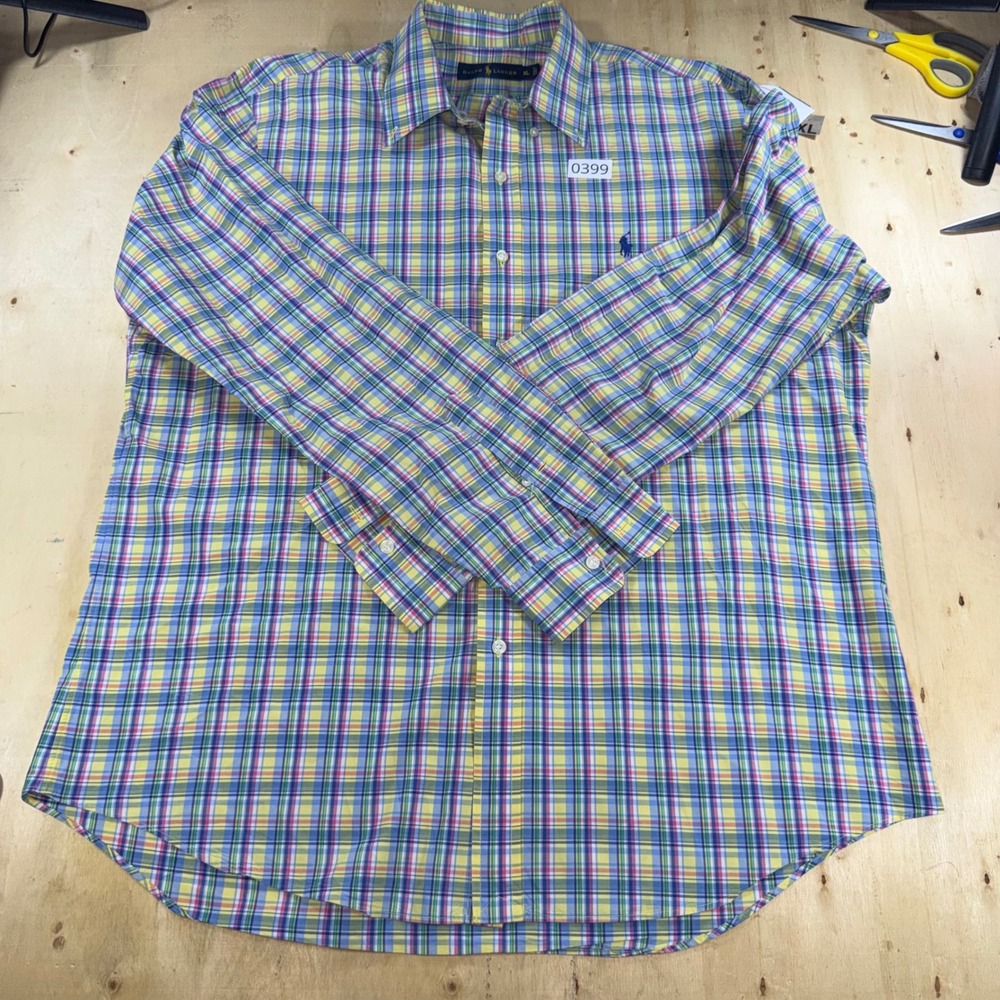 Polo Ralph Lauren Mens XL Plaid Button Down Shirt Yellow Blue Green Pony